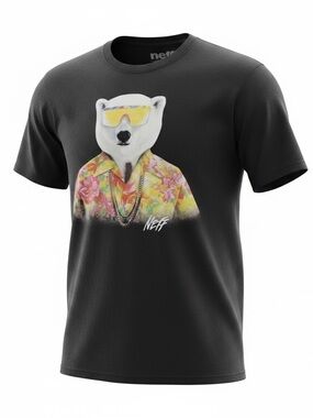 Neff Men's Black Polar Bear Hawaiian Shirt Sunglasses Graphic Print T-Shirt Size